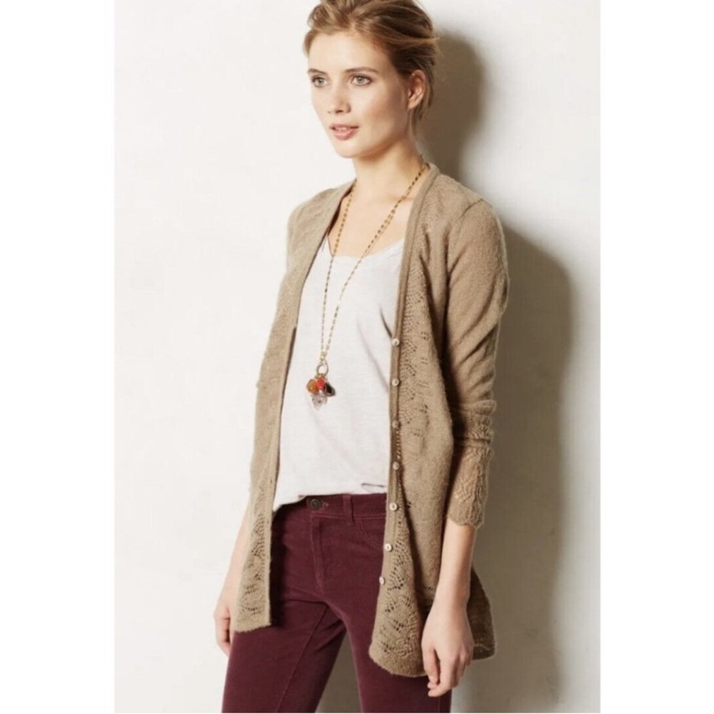 Rosie Neira Ruched Pointelle Wool Blend Cardigan